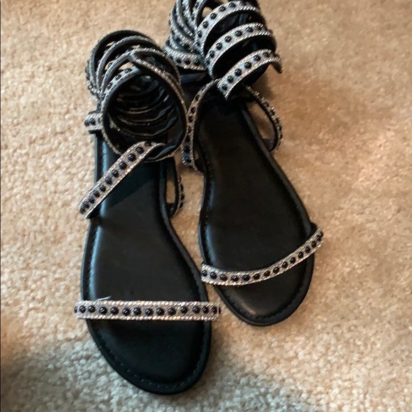 Black Lace Up Sandals - New - Picture 1 of 3